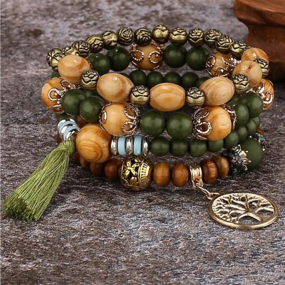 Other Jewelry - NWT - Bohemian Tree of Life 4 Stackable Beaded Bracelets